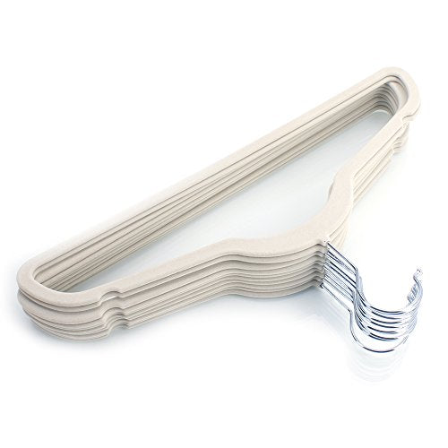 10 Set Flocked Non-Slip Flocking Huggable Hangers Clothes Hangers Suit/Shirt/Pants Bulk Hangers (Normal, Ivory White)