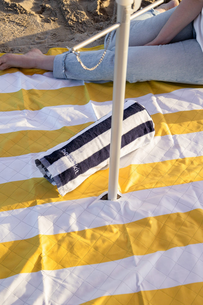 Beach Mat with Umbrella Hole - Navy/Yellow/Beige Options - Beachkit
