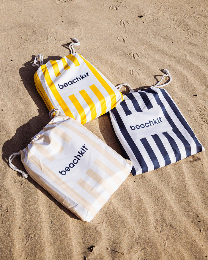 Beach Mat with Umbrella Hole - Navy/Yellow/Beige Options - Beachkit