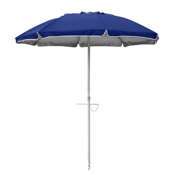 Beachcomber 210cm navy beach umbrella with solid color canopy and twist anchoring system