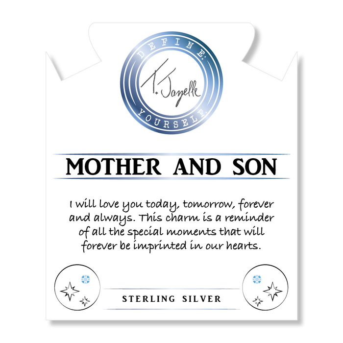 Blue Aquamarine Stone Bracelet with Mother Son Sterling Silver Charm