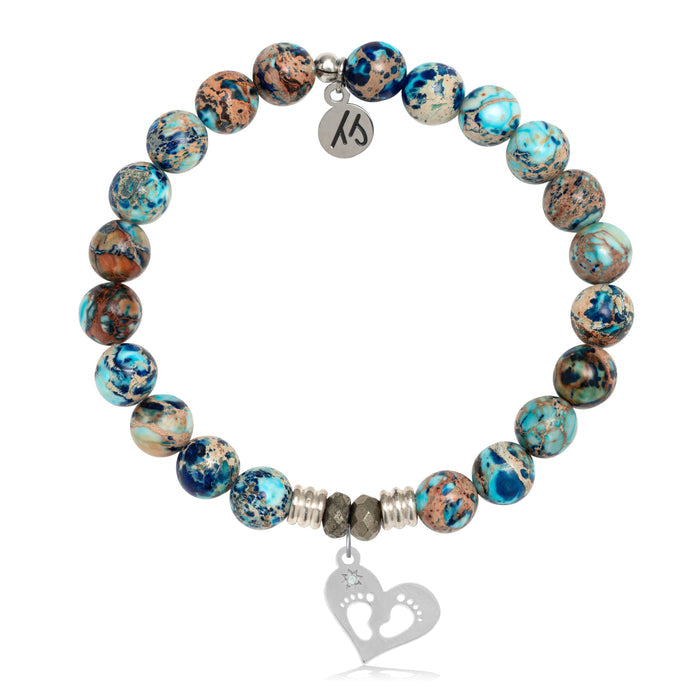 Earth Jasper Stone Bracelet with Baby Feet Sterling Silver Charm
