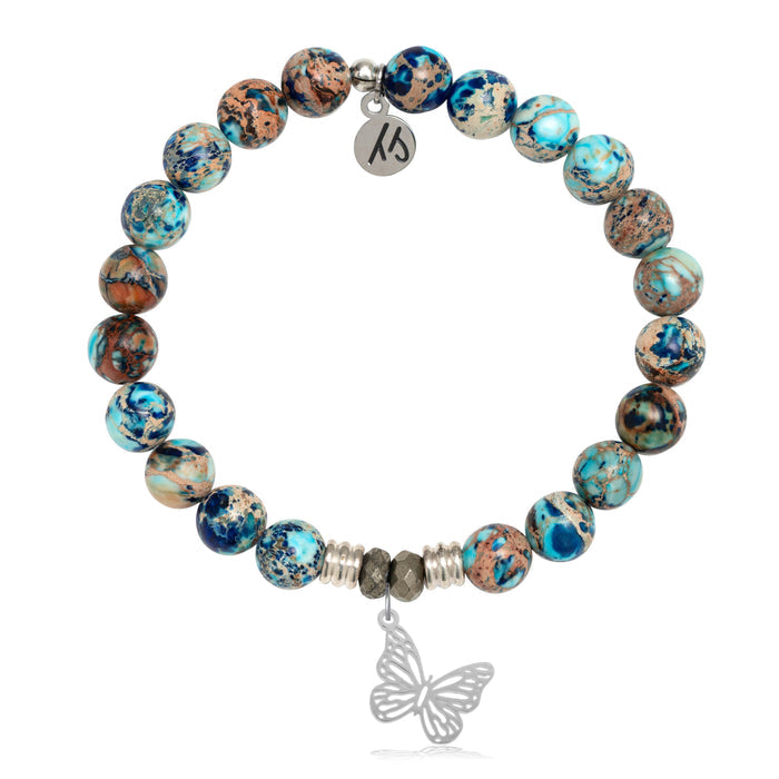 Earth Jasper Stone Bracelet with Butterfly Sterling Silver Charm