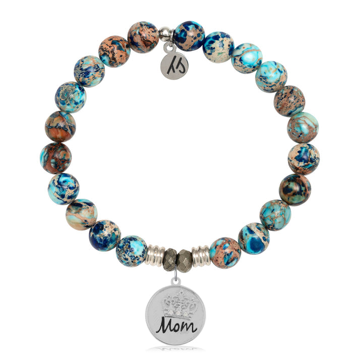 Earth Jasper Stone Bracelet with Mom Crown Sterling Silver Charm