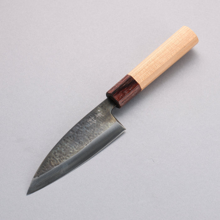 Fukube Shinbu Magomitsu Blue Steel No.2 Hammered Kurouchi Deba 120mm Keyaki Elm Handle - Seisuke Knife