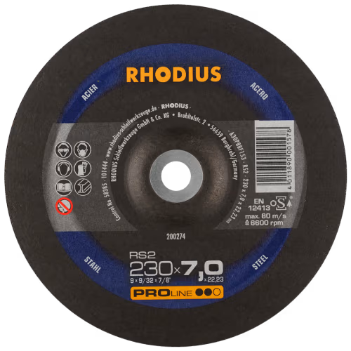 GRINDING DISC STL 230 X 7.0 RHOD - FOR STEEL - RS2 PRO-LINE