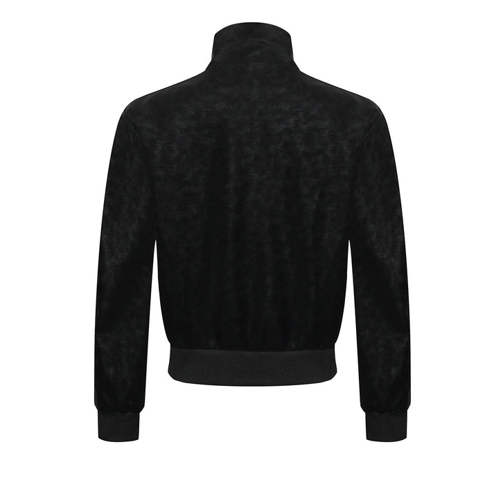 High Neck Leather Jacket with Leopard Side Panels & Crown Emblem