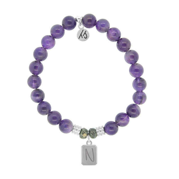 Initially Your's Amethyst Stone Bracelet with Letter N Sterling Silver Charm