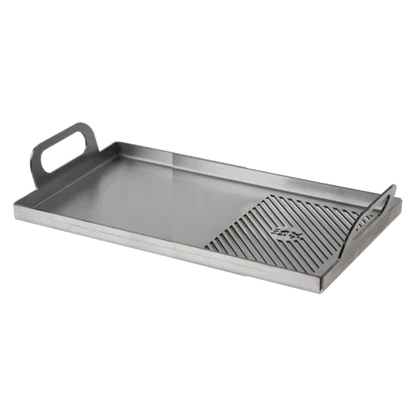 Stainless steel Kasai Konro Plancha with a handle on a white background