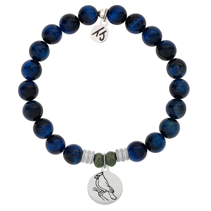Lapis Tiger's Eye Stone Bracelet with Cardinal Sterling Silver Charm