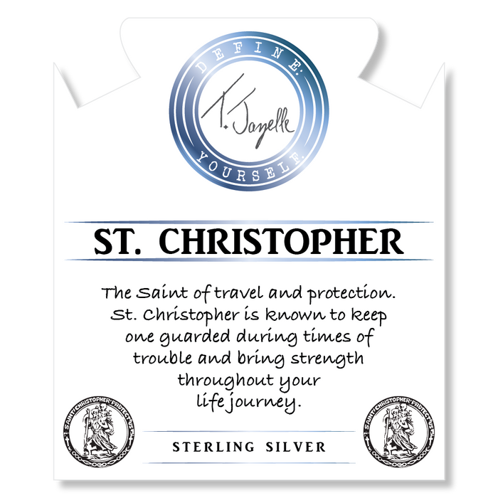 Lapis Tiger's Eye Stone Bracelet with Saint Christopher Sterling Silver Charm