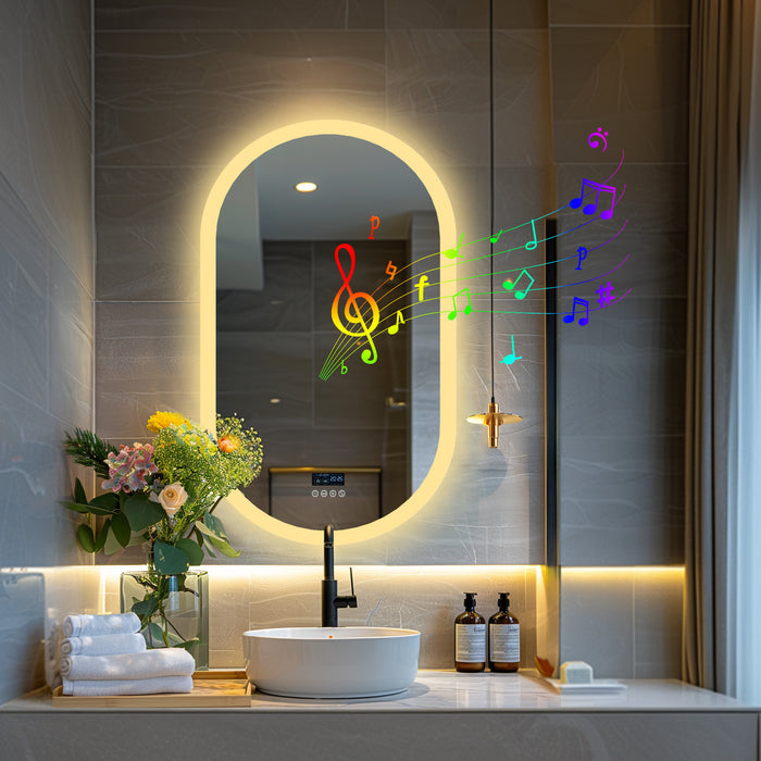 LUVODI Oval Bluetooth Bathroom Mirror 500*800mm Bluetooth Speaker Mirror Vertically Hanging