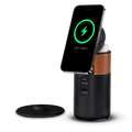 M100 charger wirelessly charging a phone on the magnetic lid