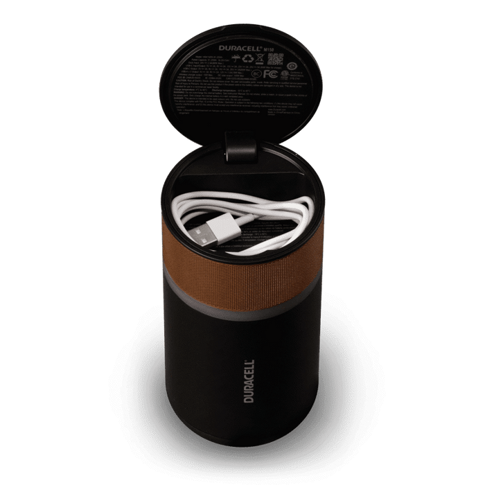 Image of the product with the lid up and cord storage compartment shown.