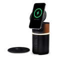 M250 portable power bank charger with the wireless charging lid up and the charging dock