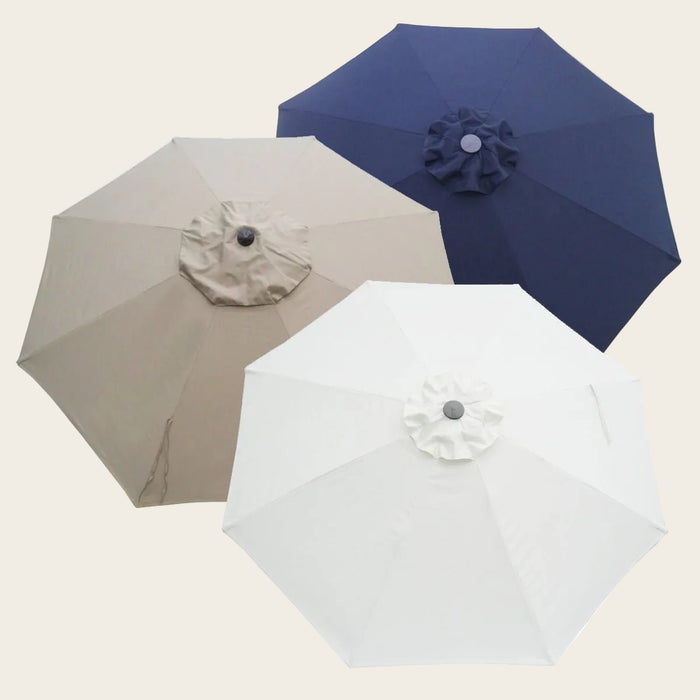 335cm market umbrella replacement canopies in navy blue, sandstone, and vanilla white for garden and deck umbrellas with 8-rib frames