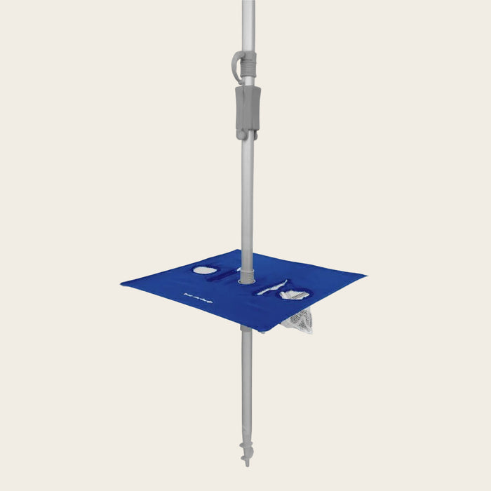 Maxibrella Beach Umbrella Sunraker fold-away table with drink holders and self-anchoring pole