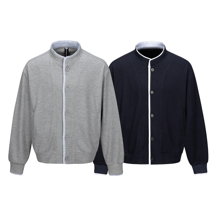 Men's Waffle Knit Stand-Collar Bomber Cardigan Jacket – Relaxed Fit