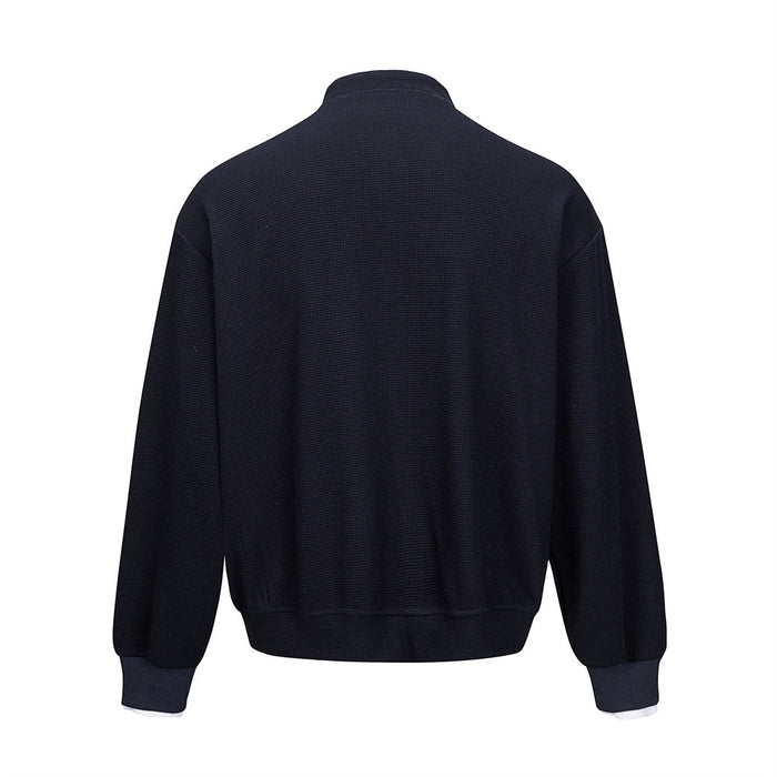 Men's Waffle Knit Stand-Collar Bomber Cardigan Jacket – Relaxed Fit