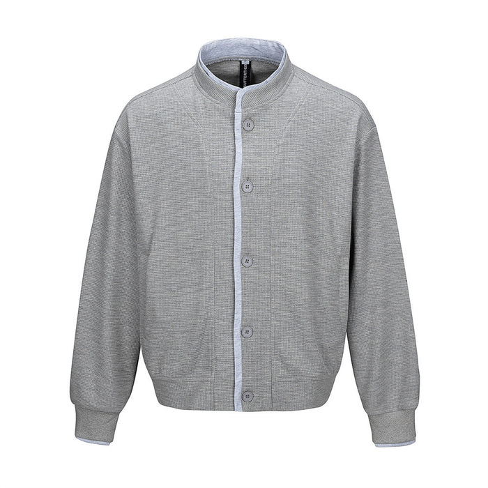 Men's Waffle Knit Stand-Collar Bomber Cardigan Jacket – Relaxed Fit