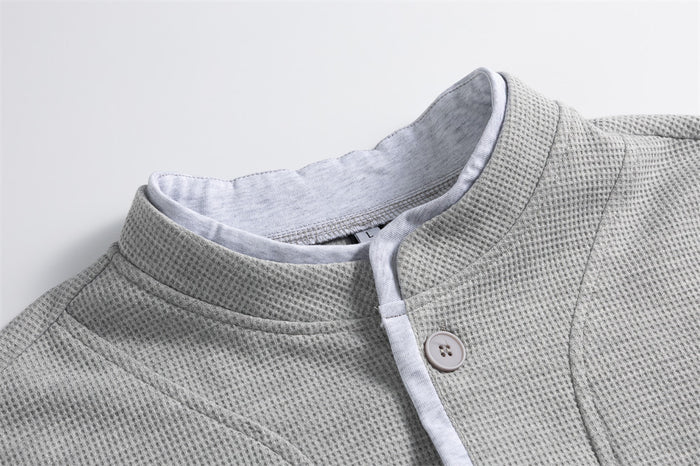 Men's Waffle Knit Stand-Collar Bomber Cardigan Jacket – Relaxed Fit