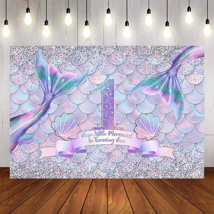 Mocsicka Little Mermaid and Sliver Dots Birthday Backdrop-Mocsicka Party