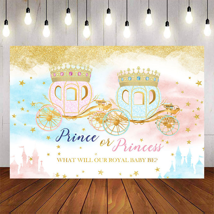 Mocsicka Prince or Princess Crown Carriage Gender Reveal Backdrop-Mocsicka Party