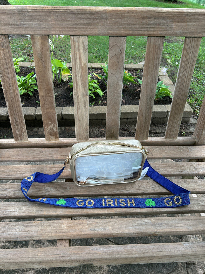 Notre Dame Beaded Purse Strap "Go Irish" with Clover | PRE-ORDER | Navy Blue | Gold | Better in Blue Co.
