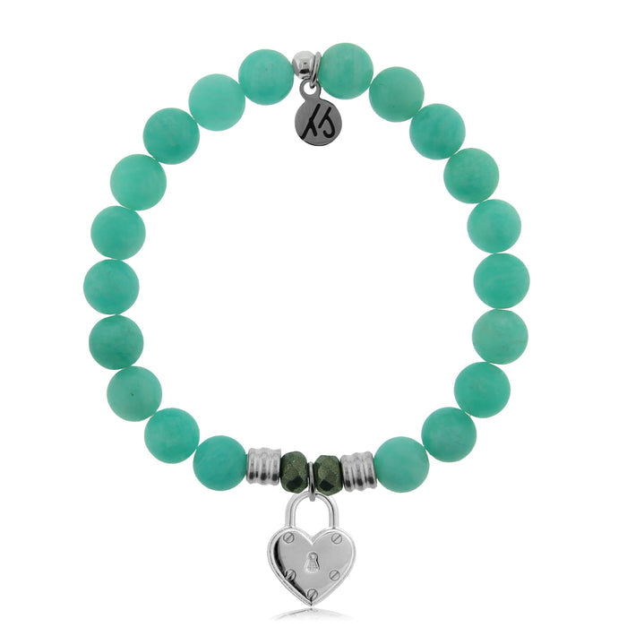 Peruvian Amazonite Stone Bracelet with Love Lock Sterling Silver Charm