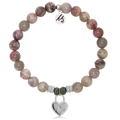 Pink Tourmaline Stone Bracelet with Love Lock Sterling Silver Charm