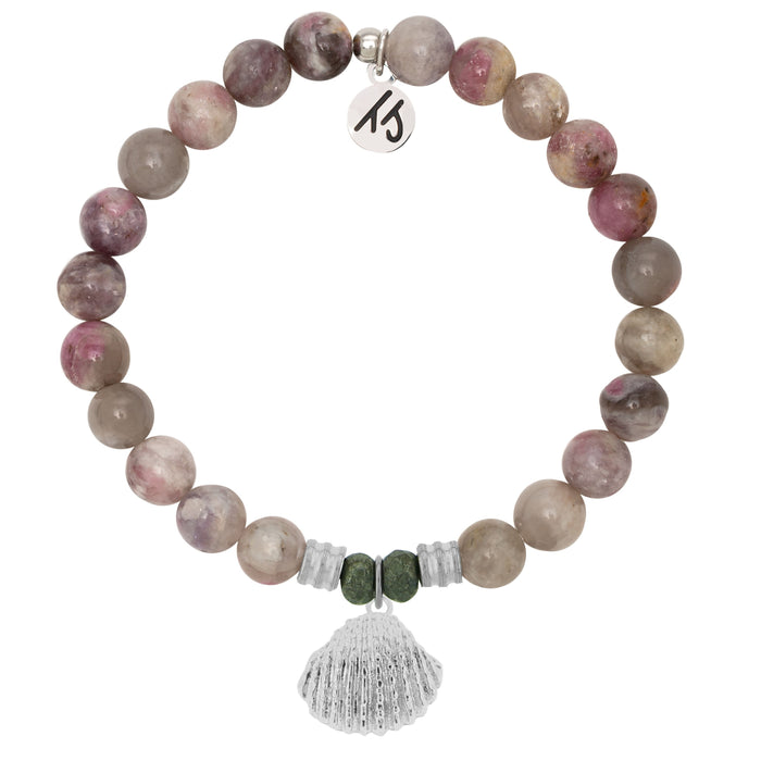 Pink Tourmaline Stone Bracelet with Seashell Sterling Silver Charm
