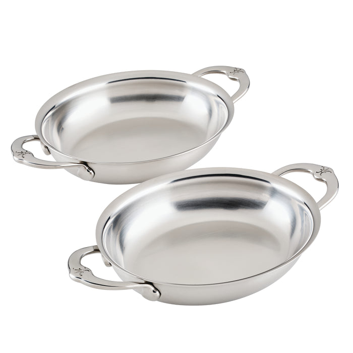 Provisions Set of 2, Stainless Steel 13oz Oval Au Gratin, Small (6.5 x 5.5 inches)