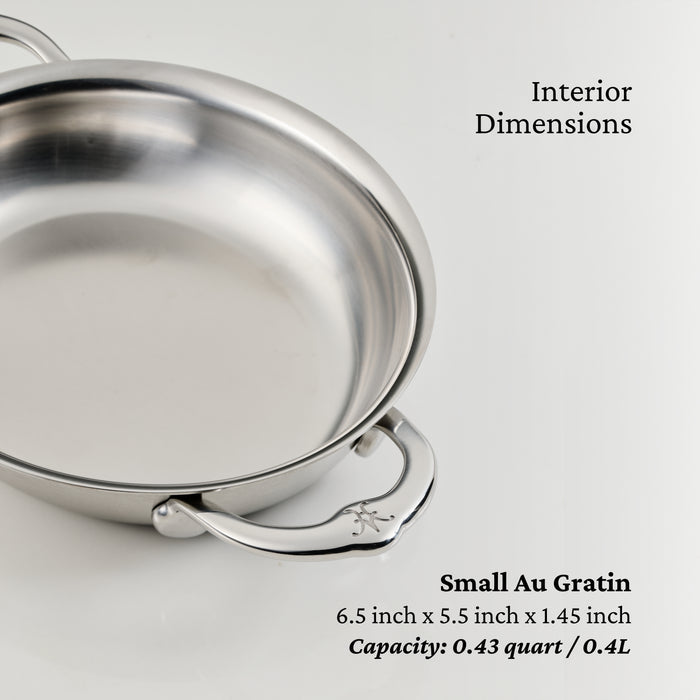 Provisions Set of 2, Stainless Steel 13oz Oval Au Gratin, Small (6.5 x 5.5 inches)