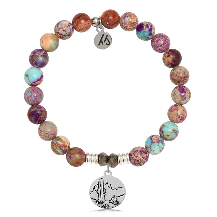 Purple Jasper Stone Bracelet with Cactus Sterling Silver Charm