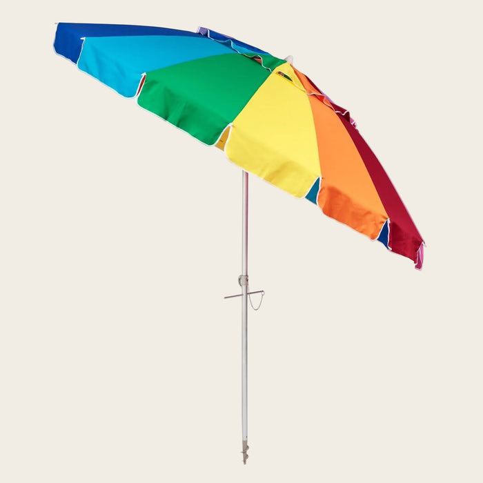 Rainbow 240cm Beach Umbrella with colorful panels, UV protected and tilt feature