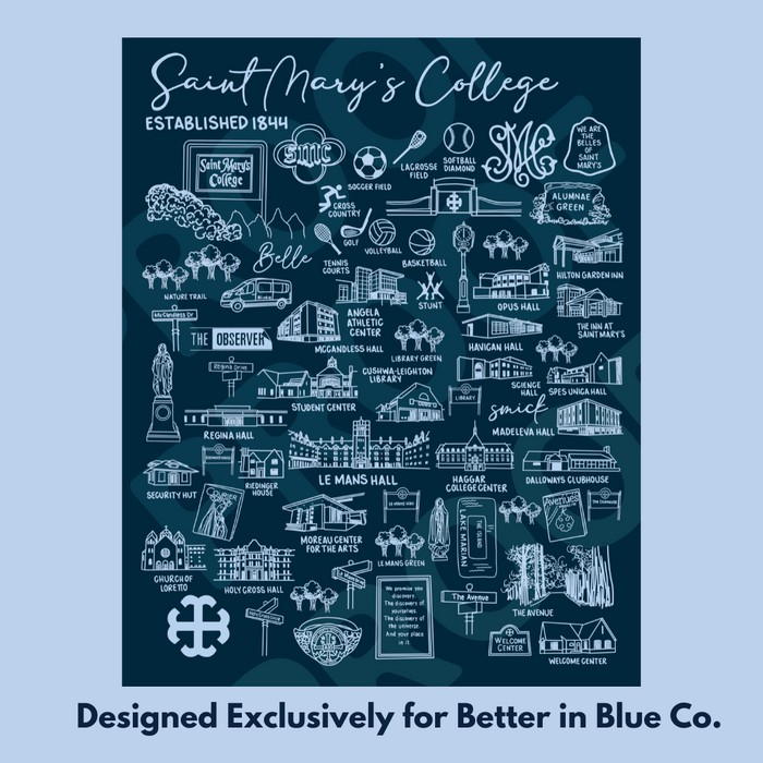 Saint Mary's College Art Print | Small Business | Belles | French Cross | Better in Blue Co.