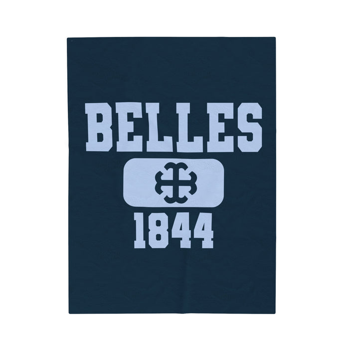 Saint Mary's College Belles 1844 Velveteen Plush Blanket | French Cross | Belles Blue | Better in Blue Co.