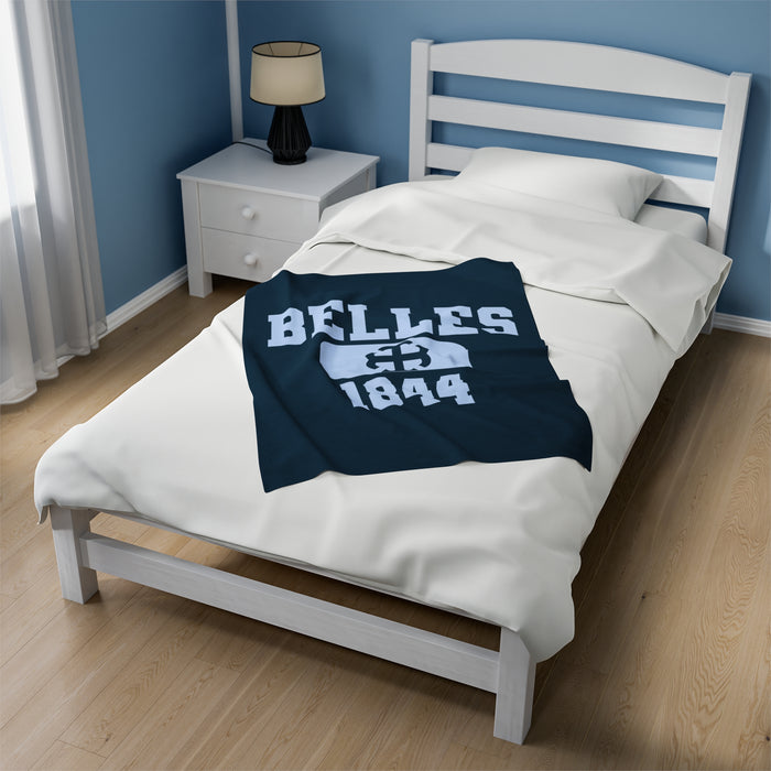 Saint Mary's College Belles 1844 Velveteen Plush Blanket | French Cross | Belles Blue | Better in Blue Co.