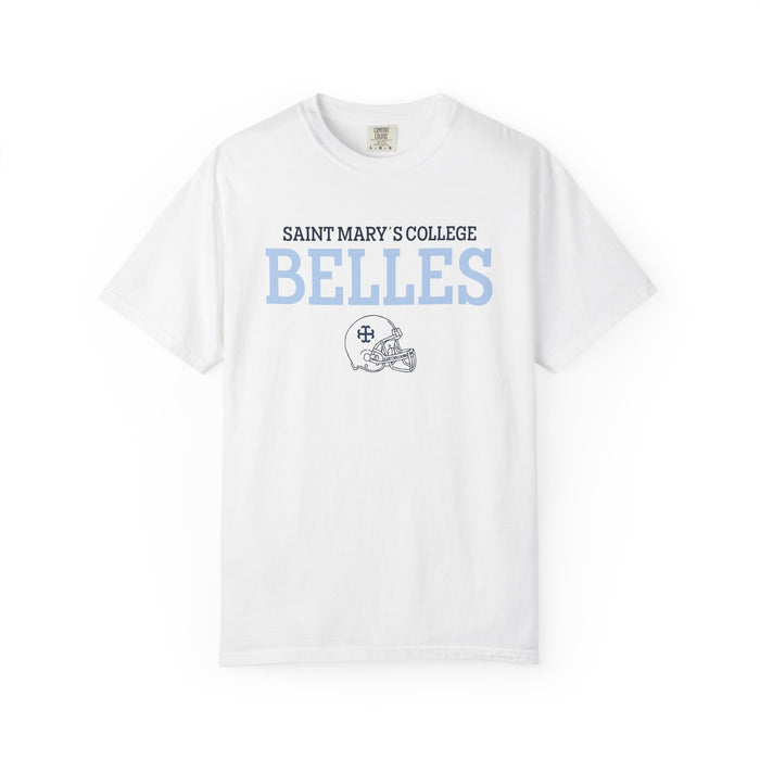 Saint Mary's College Belles with Football Helmet | 44 | Unisex T-shirt | French Cross | Better in Blue Co.