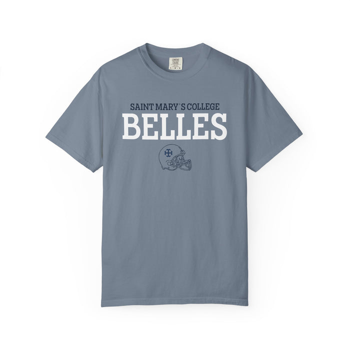 Saint Mary's College Belles with Football Helmet | 44 | Unisex T-shirt | French Cross | Better in Blue Co.