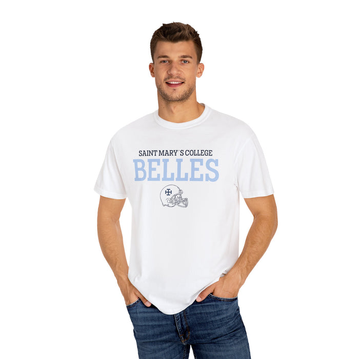 Saint Mary's College Belles with Football Helmet | 44 | Unisex T-shirt | French Cross | Better in Blue Co.