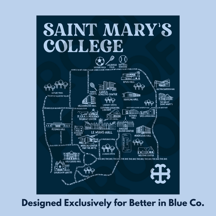 Saint Mary's College Campus Map | Small Business | Home Decor | Better in Blue Co.