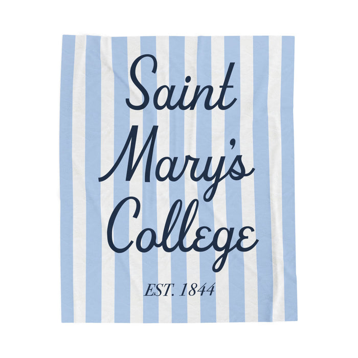 Saint Mary's College Velveteen Plush Blanket | Cabana Stripes | Belles Blue | 1844 | Better in Blue Co.