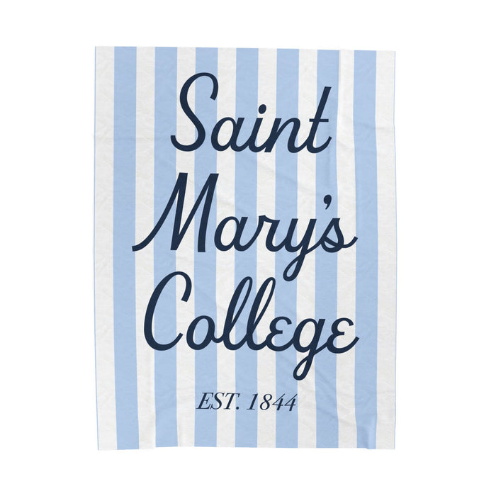 Saint Mary's College Velveteen Plush Blanket | Cabana Stripes | Belles Blue | 1844 | Better in Blue Co.
