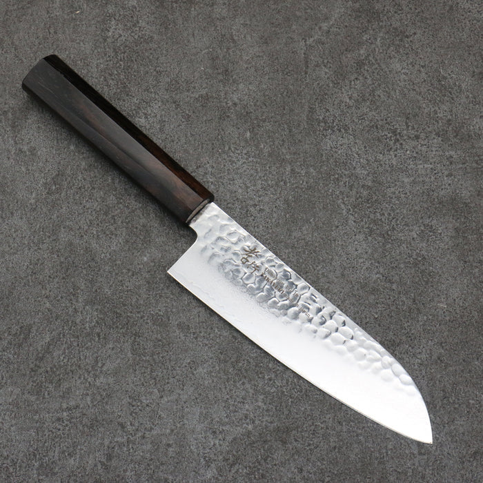 Sakai Takayuki VG10 33 Layer Damascus Santoku  170mm Ebony(6 sided teardrop) Handle - Seisuke Knife