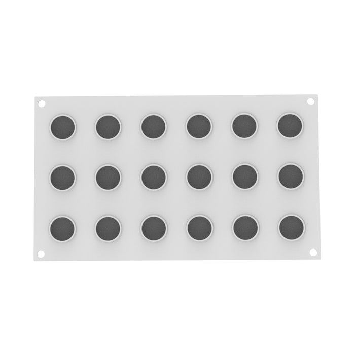 Rectangular white mold with 18 cavities on a white background.