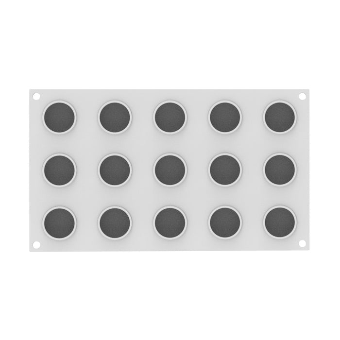 Grid of 15 circular cavities on a white background.