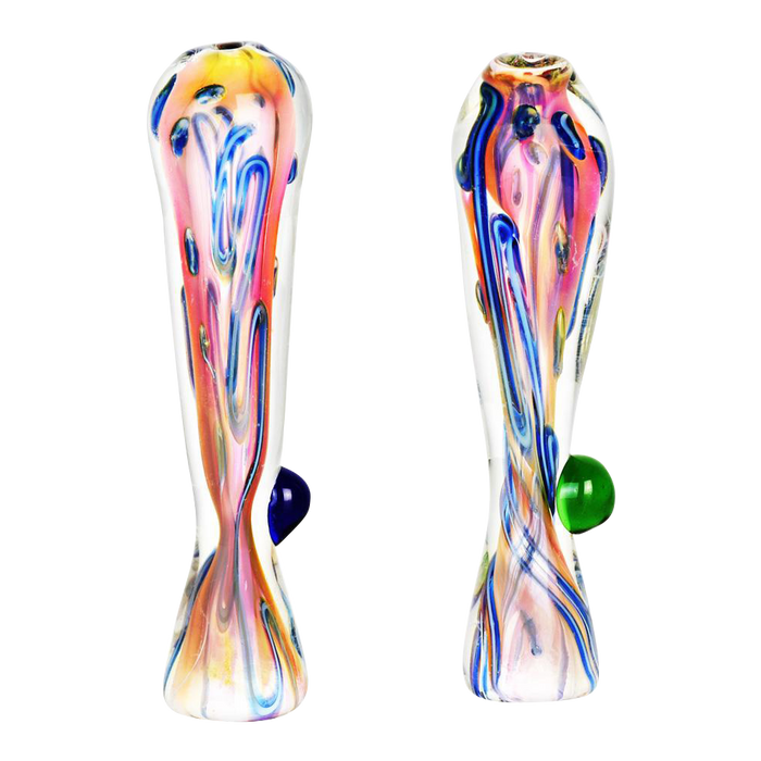Front view of the Fumed Tropical Sunset Glass Taster with a fumed finish, showcasing its vibrant color gradient.
