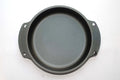Two handle Seasoned black carbon steel skillet on a white background.