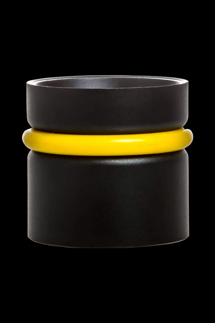 Front view of the Volcano Solid Valve Starter Set, showing a black valve with a clear glass connection.